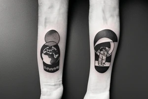 A tattoo in memory of my friend who passed away.
 Theme: Man sitting on a ledge in space and looking down at the earth with a joint in his hand tattoo idea