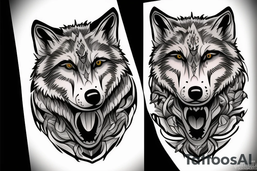 Face to face wolves tattoo idea