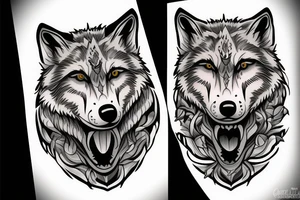 Face to face wolves tattoo idea