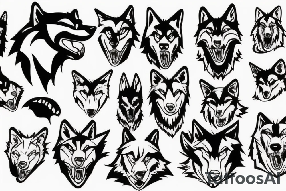 2 wolves face to face tattoo idea