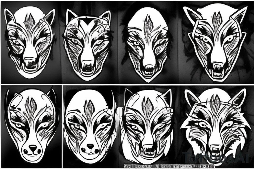 2 wolves face to face tattoo idea