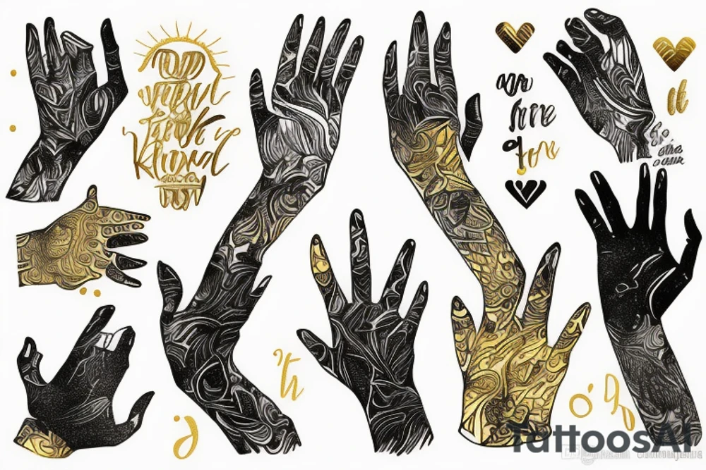 Two hands touching, golden light spilling out tattoo idea