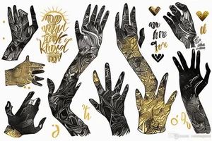 Two hands touching, golden light spilling out tattoo idea