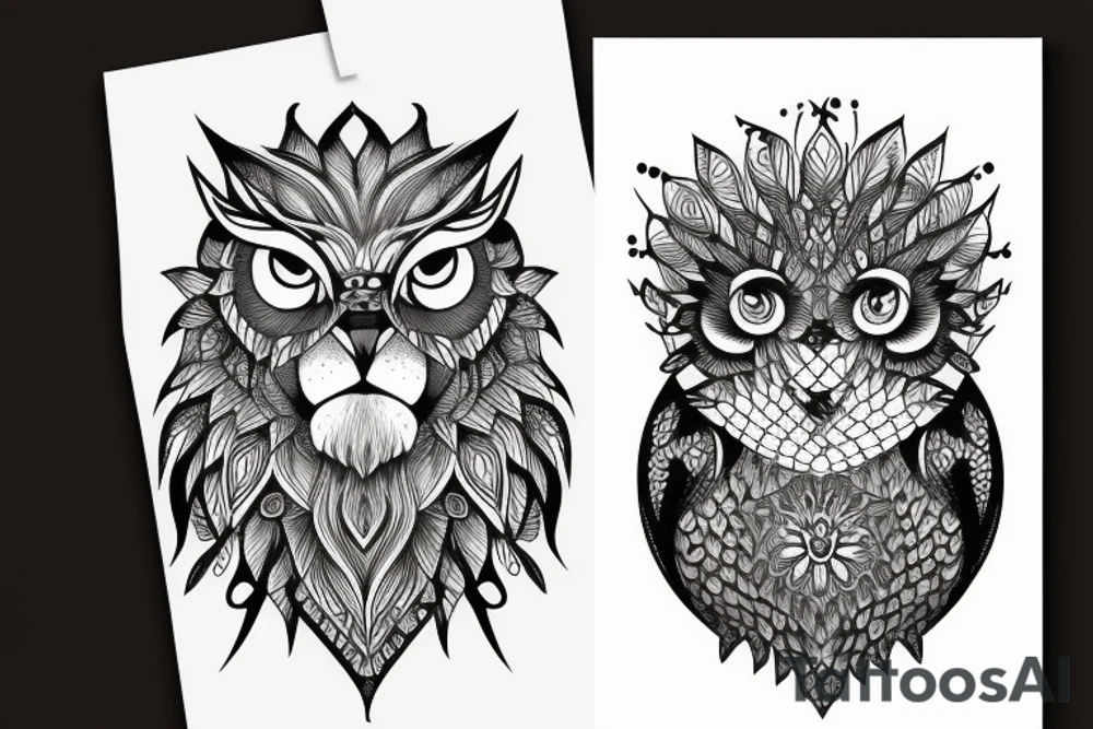 Lion and an owl tattoo idea