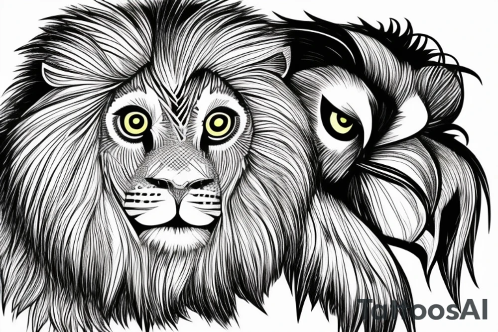 Lion laying ontop of an owl tattoo idea