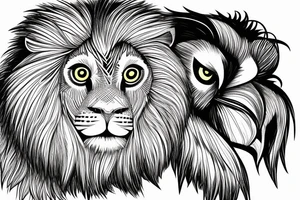 Lion laying ontop of an owl tattoo idea