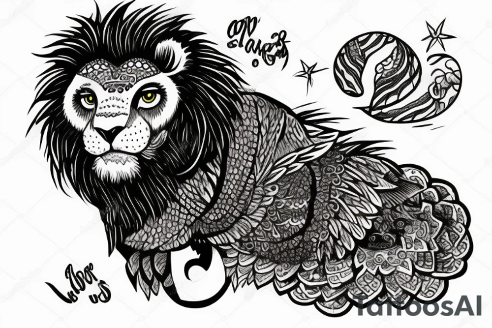 Lion laying ontop of an owl tattoo idea
