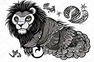 Lion laying ontop of an owl tattoo idea