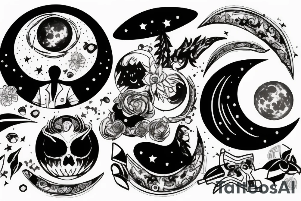 A moon with 555 inside and discipline tattoo idea