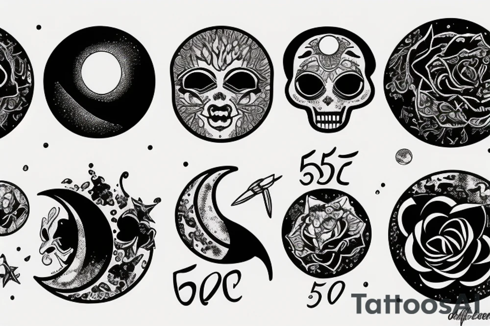A moon with 555 inside tattoo idea