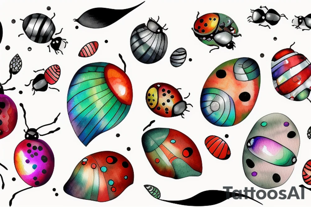 A shimmering bright Ladybug with an iridescent shell tattoo idea