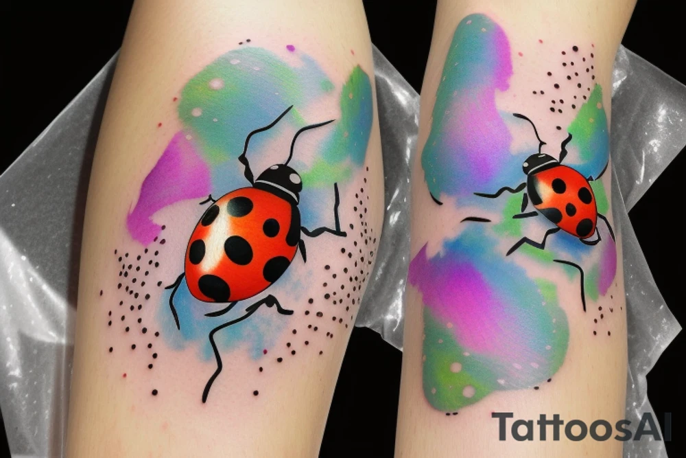 A shimmering bright Ladybug with an iridescent shell tattoo idea