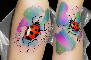 A shimmering bright Ladybug with an iridescent shell tattoo idea