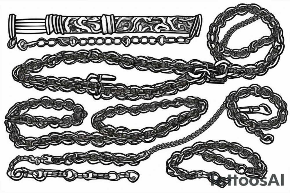 Flaming katana wrapped in chains tattoo idea