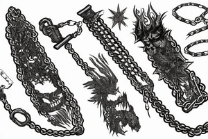 Flaming katana wrapped in chains tattoo idea
