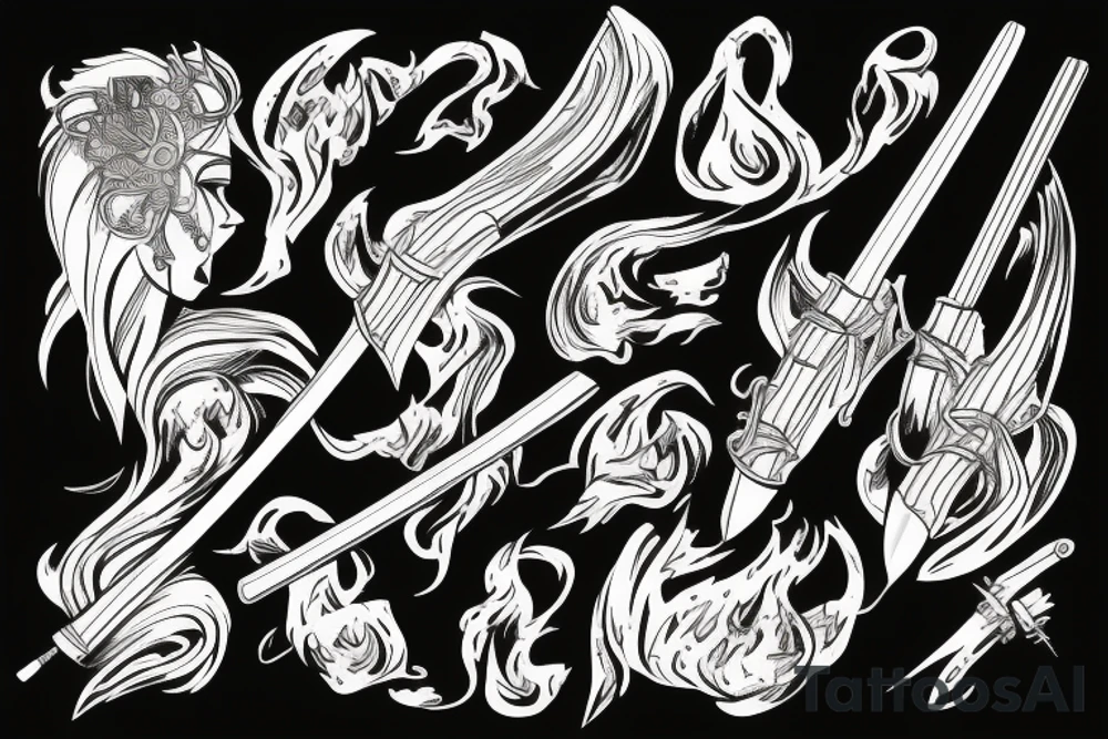 Flaming katana wrapped tattoo idea