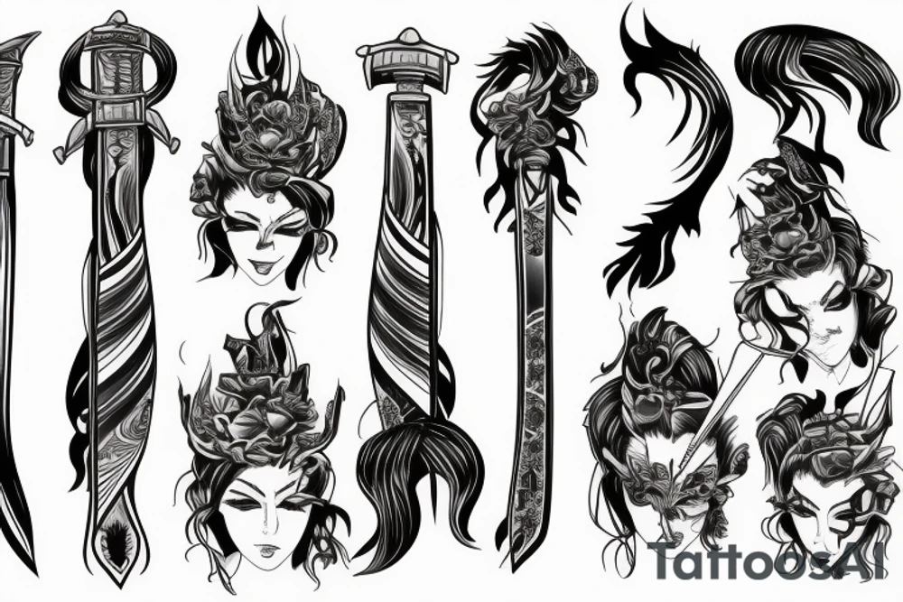 Flaming katana wrapped tattoo idea