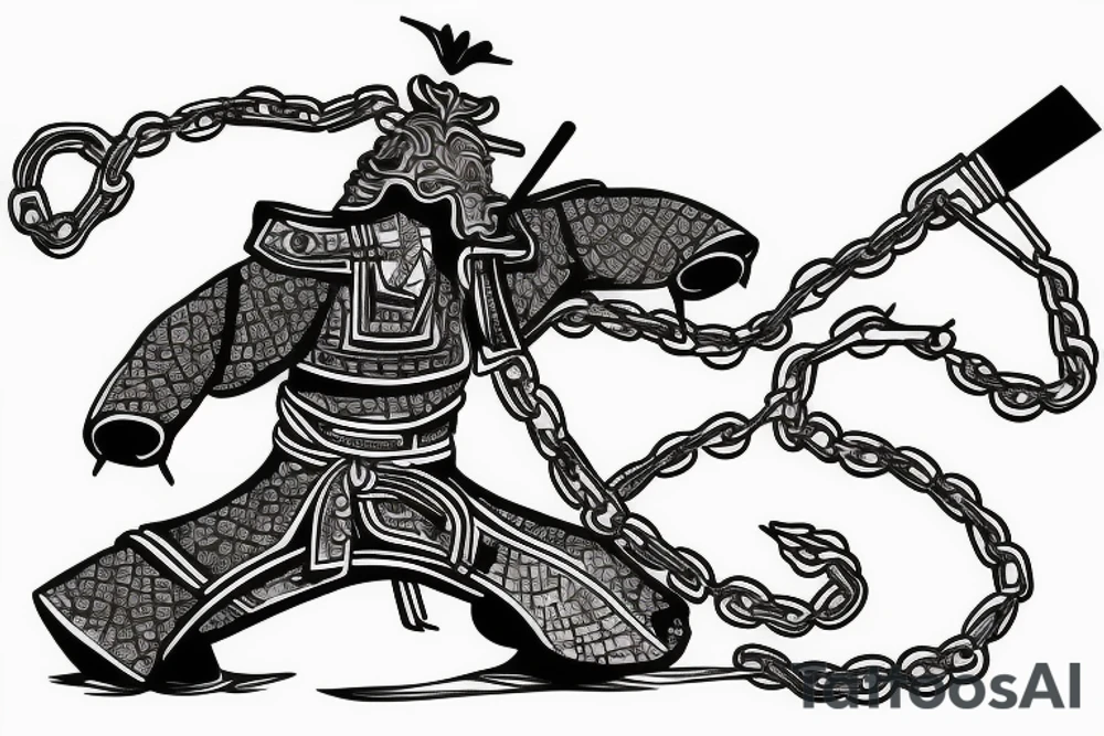 Flaming samurai in chains tattoo idea