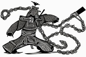 Flaming samurai in chains tattoo idea