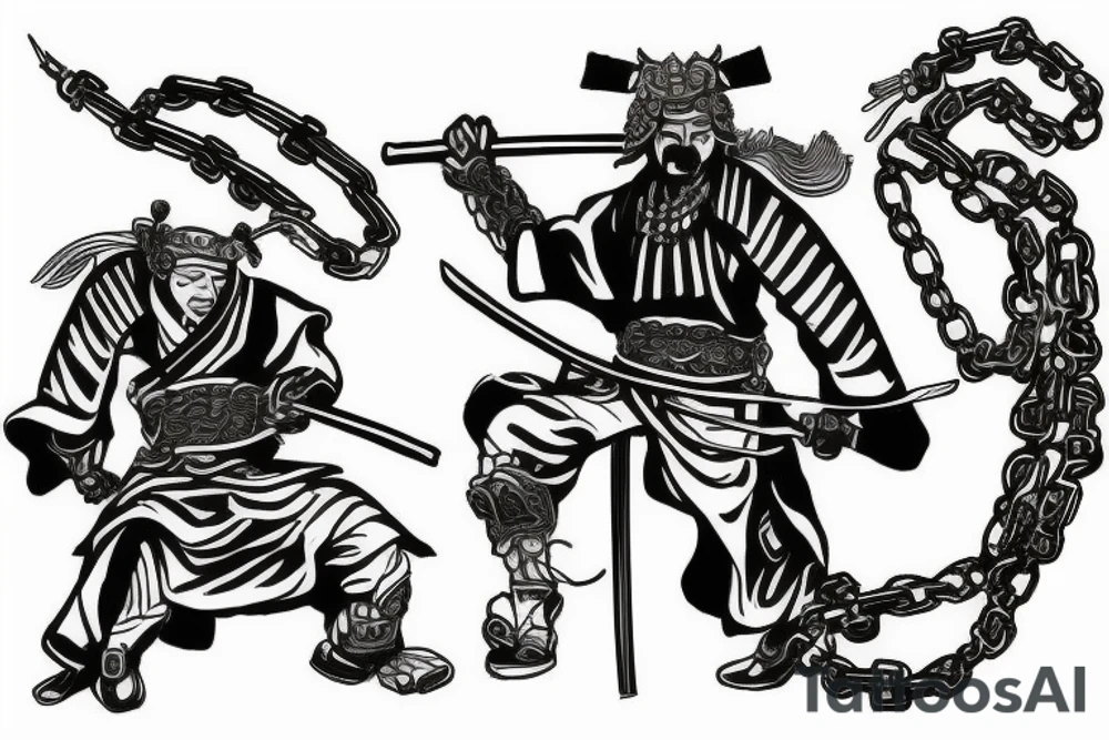 Flaming samurai in chains tattoo idea