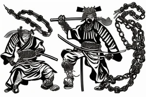 Flaming samurai in chains tattoo idea