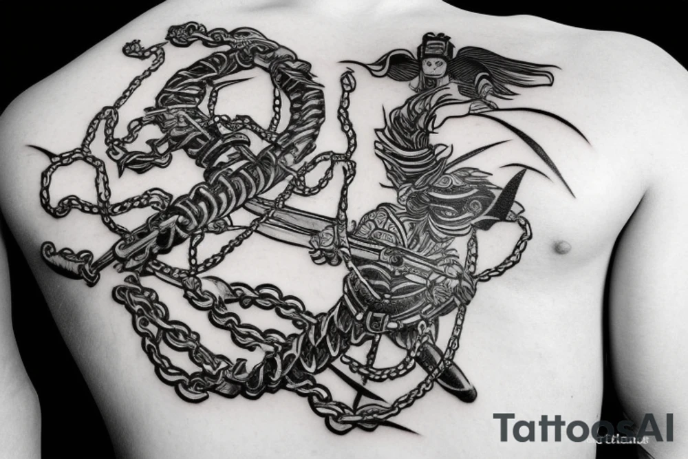 Flaming samurai in chains tattoo idea
