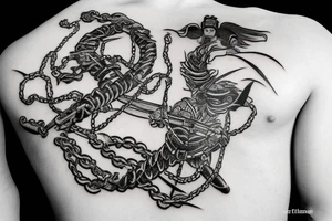 Flaming samurai in chains tattoo idea