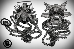 Flaming samurai in chains tattoo idea