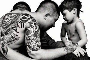 dad and son sitting on dock watching sunset tattoo idea