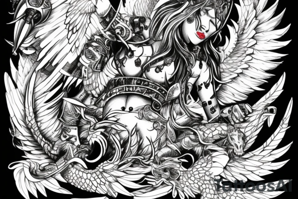 a valkyrie and dragon tattoo idea