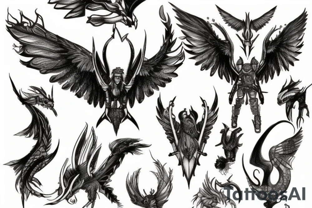 a valkyrie and dragon tattoo idea