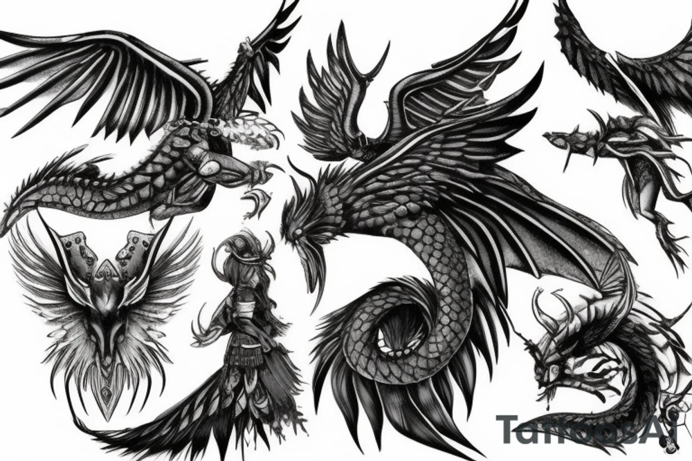 a valkyrie and dragon tattoo idea