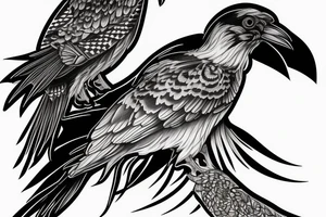 A black and white crow with madusa tattoo idea