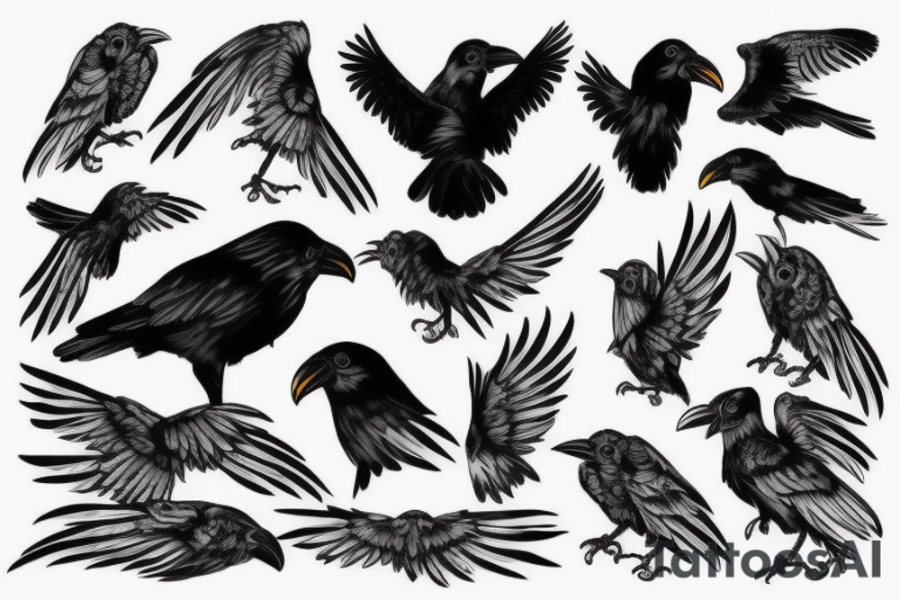 A black and white crow with madusa tattoo idea