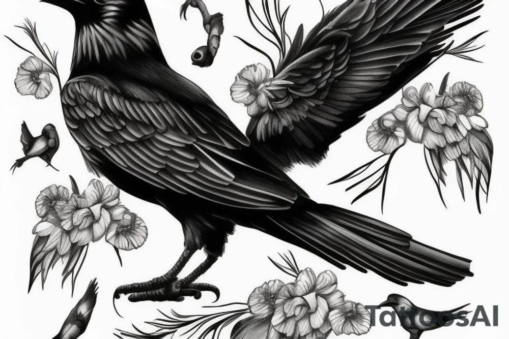 A black and white crow tattoo idea