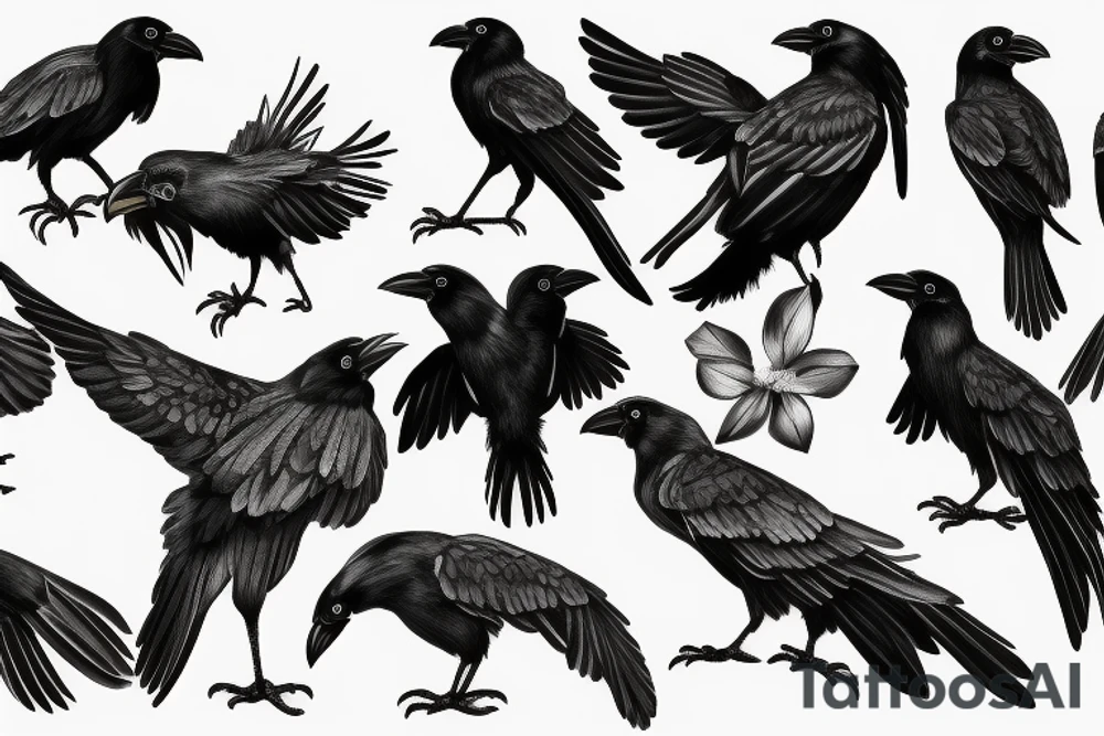 A black and white crow tattoo idea
