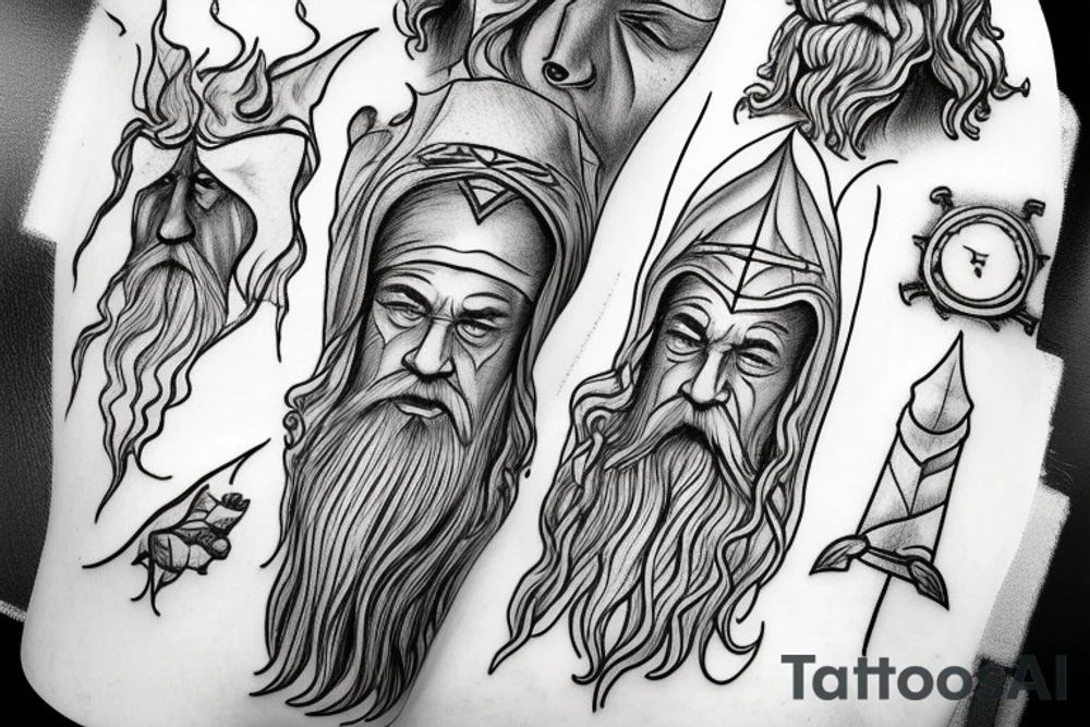 gandalf wizard with clouds everywhere tattoo idea