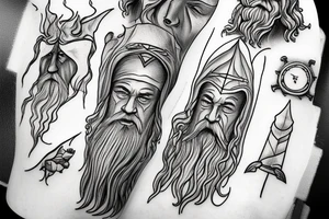 gandalf wizard with clouds everywhere tattoo idea