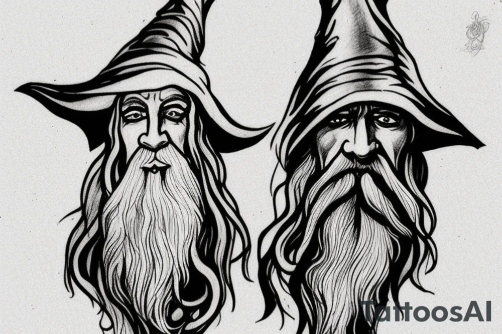gandalf wizard with clouds everywhere tattoo idea