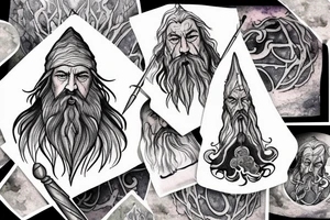 gandalf wizard with clouds everywhere, night sky tattoo idea