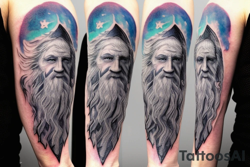 gandalf wizard with clouds everywhere, night sky tattoo idea gandalf wizard with clouds everywhere, night sky tattoo idea