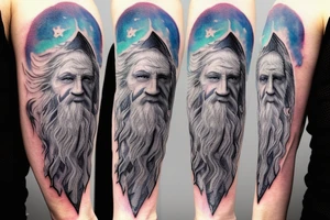 gandalf wizard with clouds everywhere, night sky tattoo idea