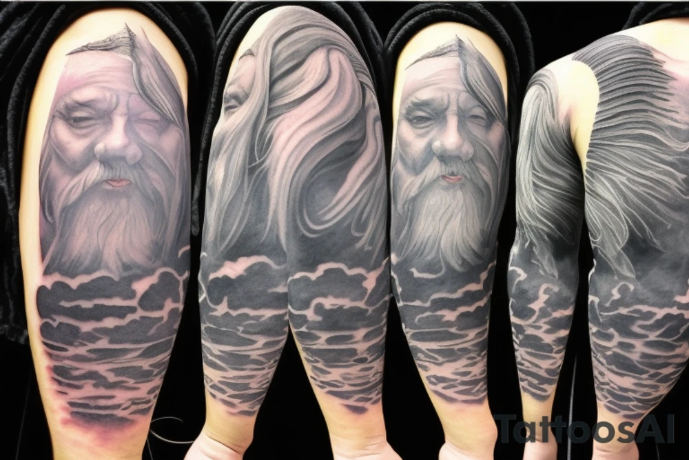 gandalf wizard with clouds everywhere, night sky tattoo idea
