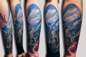 gandalf wizard with clouds everywhere, night sky tattoo idea
