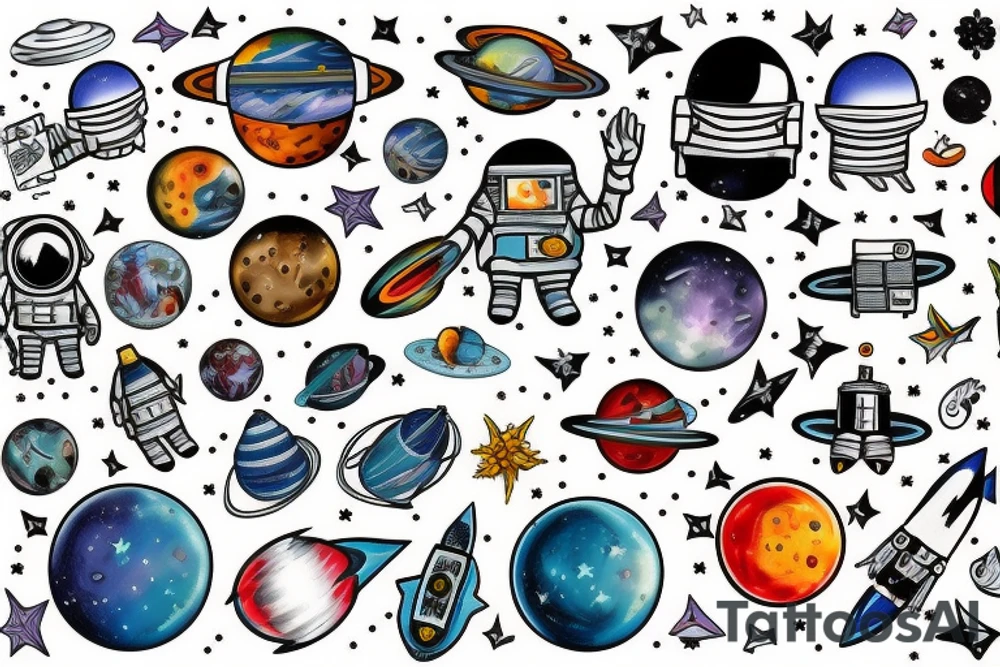 a sleeve astronaut in space tattoo idea