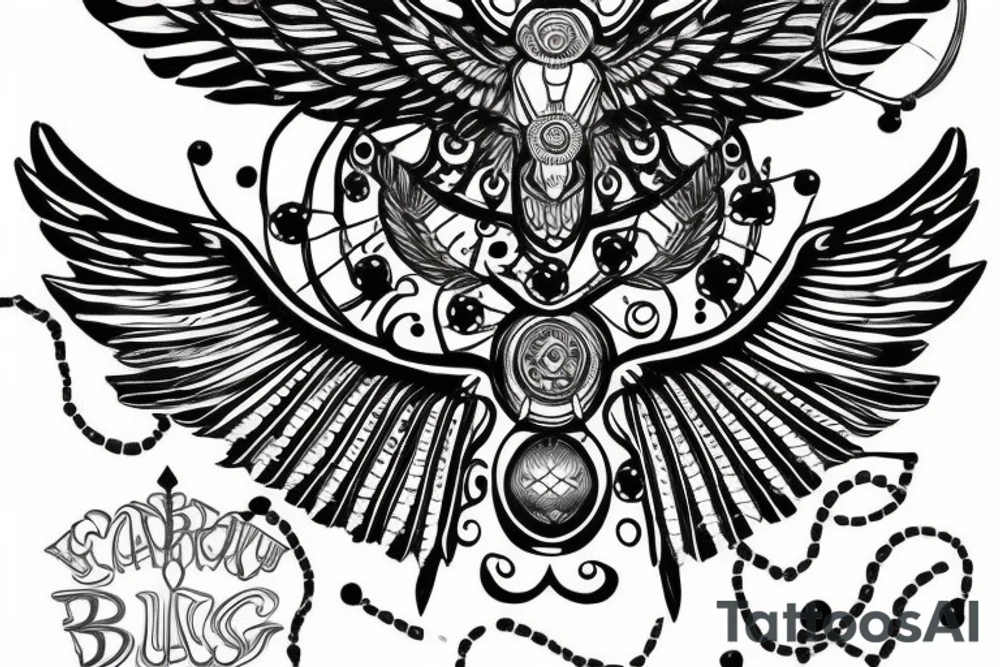 scarab with wings black trash polka tattoo idea
