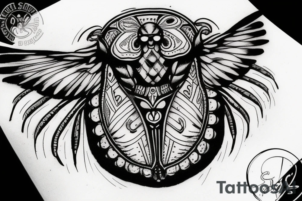scarab with wings black trash polka tattoo idea