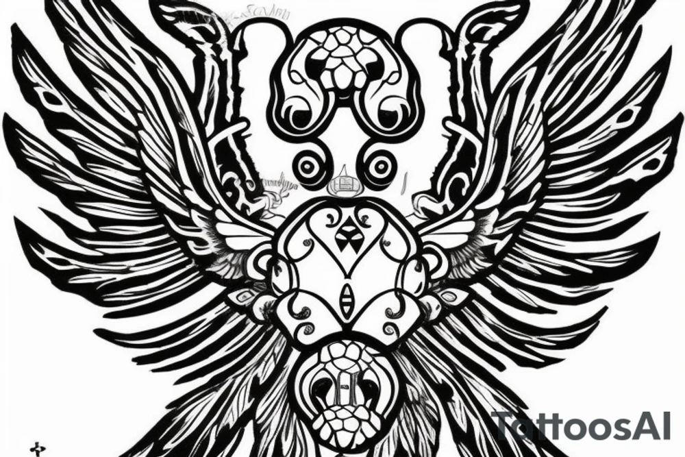scarab with wings black trash polka tattoo idea
