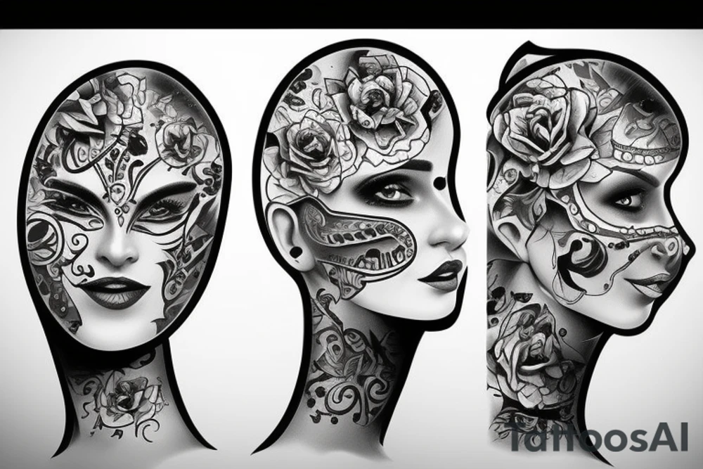 multifaced head tattoo idea