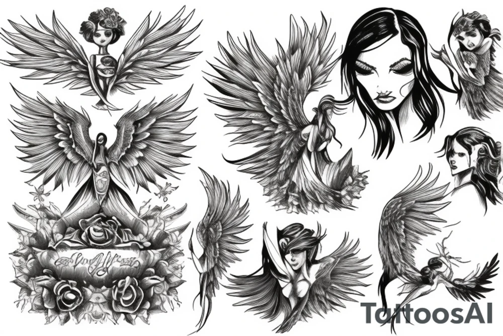 phoenix next to angel tattoo idea